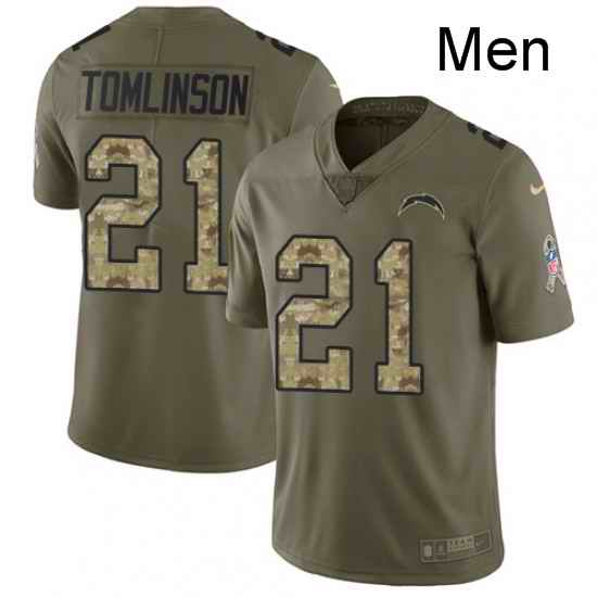 Men Nike Los Angeles Chargers 21 LaDainian Tomlinson Limited OliveCamo 2017 Salute to Service NFL Jersey